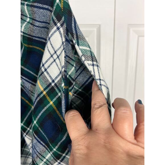 Vintage 50s Wool Blend Plaid A-line Skirt Blue Green White Pockets XXS 00 Preppy - Picture 4 of 5